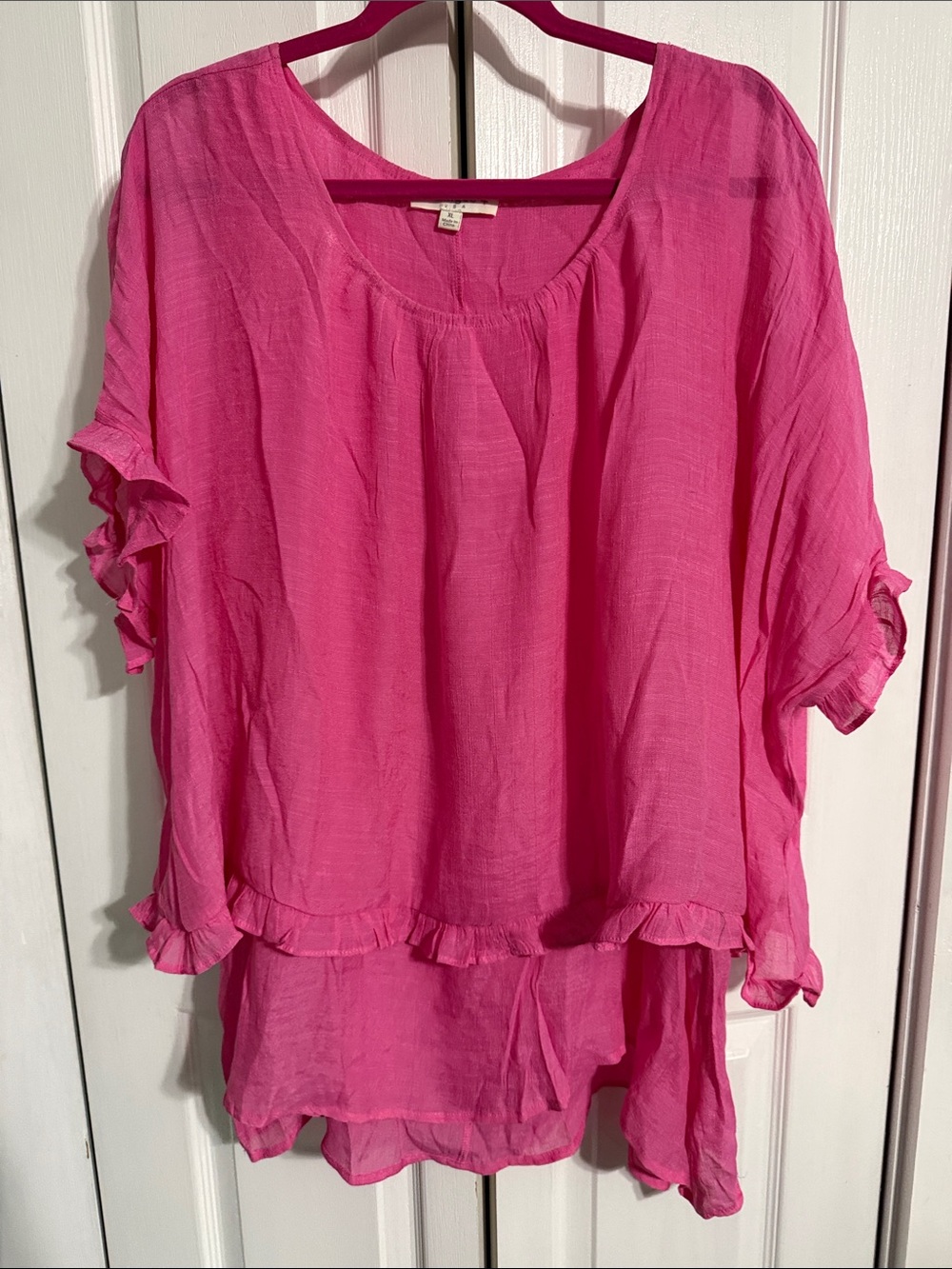 Umgee Hot Pink Layered Ruffled Hem Tunic
